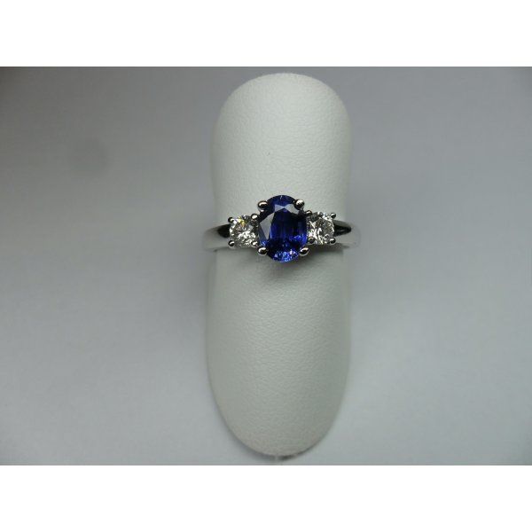 Row Ring with Oval Sapphire and Brilliant White Gold